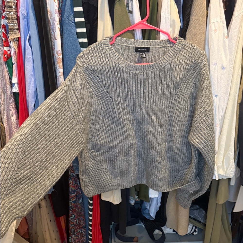 New Look Gray Ribbed Crew Neck Sweater
